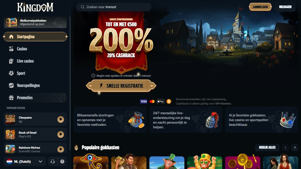 homepage van het belgische casino kingdom